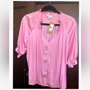 Current Air LA Bubblegum Pink Puff Sleeve Ruched Blouse